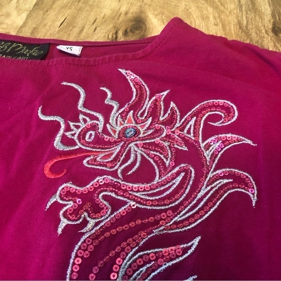 Bob Mackie Wearable Art Chinese Dragon Embroidered Womens XS Fuchsia Stretch - Picture 3 of 8